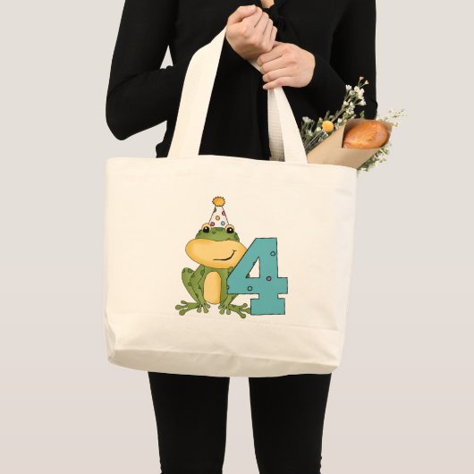 Party Frog 4th Verjaardag T-shirts en geschenken Grote Tote Bag (Voorkant (product))