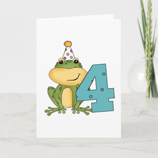 Party Frog 4th Verjaardag T-shirts en geschenken Kaart (Voorkant)