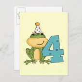 Party Frog 4th Verjaardag T-shirts en geschenken Uitnodiging Briefkaart (Voorkant / Achterkant)