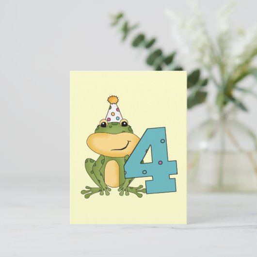 Party Frog 4th Verjaardag T-shirts en geschenken Uitnodiging Briefkaart (Staand voorkant)