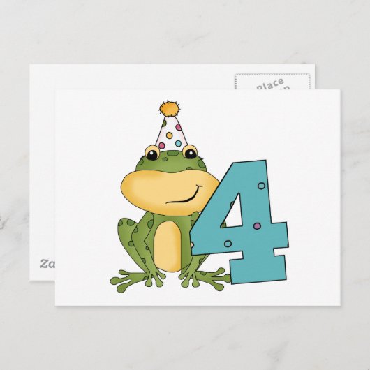 Party Frog 4th Verjaardag T-shirts en geschenken Uitnodiging Briefkaart (Voorkant / Achterkant)