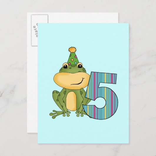 Party Frog 5e verjaardag T-shirts en geschenken Uitnodiging Briefkaart (Voorkant / Achterkant)