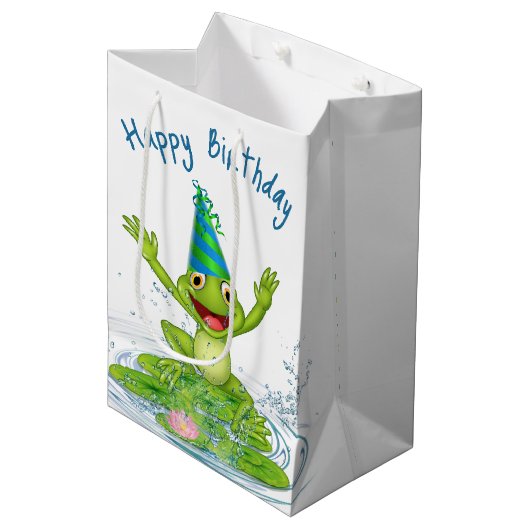 Party Frog voor verjaardag Medium Cadeauzakje (Voorkant Gekanteld)