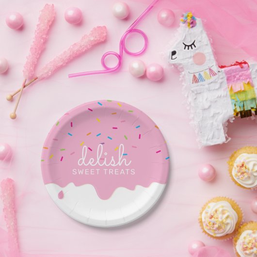 PARTY FROSTING DRIPS cute sprinkles pink heart Hea Papieren Bordje (Feest)