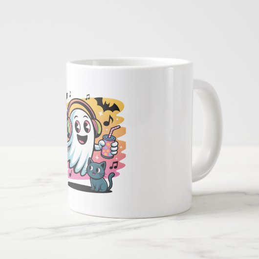 Party Ghost with Cat Cute Halloween Cartoon  Grote Koffiekop (Voorkant rechts)