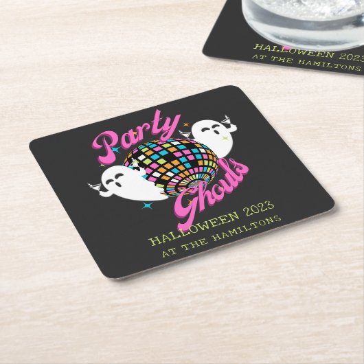 Party Ghouls Retro Halloween Ghosts Kartonnen Onderzetters (Schuin)