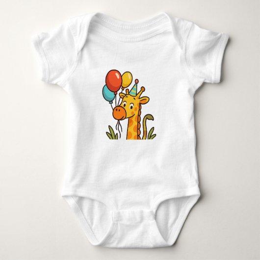 Party Giraffe Baby T-shirt met Ballonnen & Giggles (Voorkant)