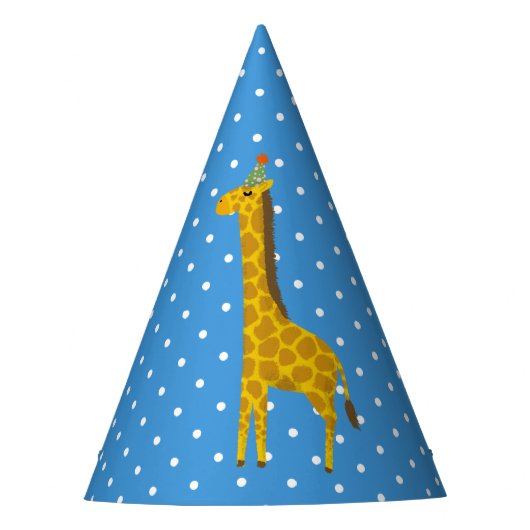 Party Giraffe Blauw met Witte Stippen Feesthoedjes (Voorkant)