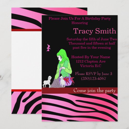 Party Girl Birthday Invitation #8 Kaart (Voorkant / Achterkant)