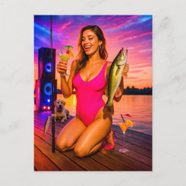 Party Girl Gevist met cocktail en muziek Feestdagenkaart