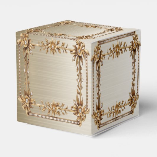 Party Gold  Rechthoek Dimond Flowers Shiny Bedankdoosjes (Achterkant)