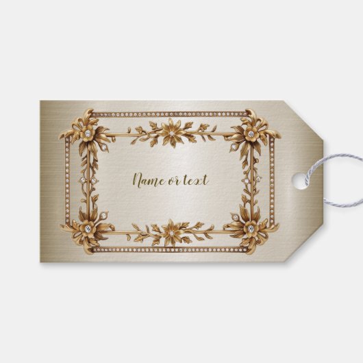Party Gold  Rechthoek Dimond Flowers Shiny Cadeaulabel (Voorkant (Horizontaal))
