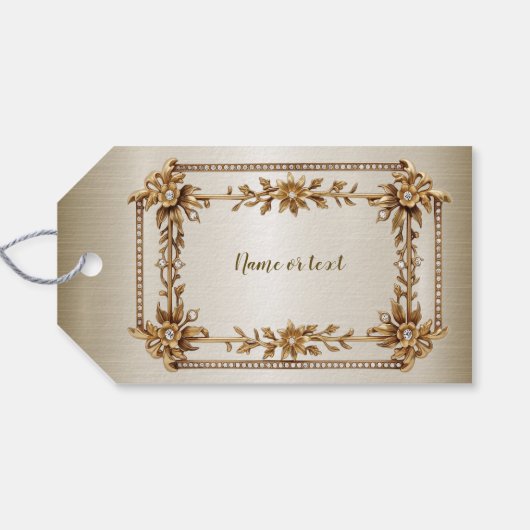 Party Gold  Rechthoek Dimond Flowers Shiny Cadeaulabel (Achterkant Horizontaal)