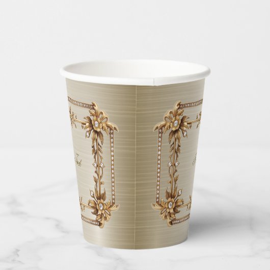 Party Gold  Rechthoek Dimond Flowers Shiny Papieren Bekers (Rechts)