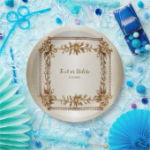 Party Gold  Rechthoek Dimond Flowers Shiny Papieren Bordje (Feest)