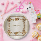 Party Gold  Rechthoek Dimond Flowers Shiny Papieren Bordje (Feest)