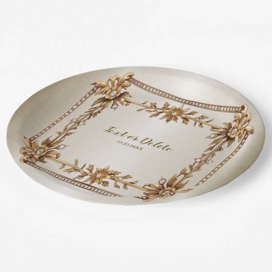 Party Gold  Rechthoek Dimond Flowers Shiny Papieren Bordje (Gekanteld)