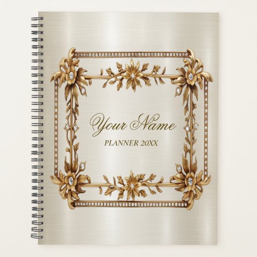 Party Gold  Rechthoek Dimond Flowers Shiny Planner (Voorkant)