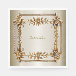 Party Gold  Rechthoek Dimond Flowers Shiny Servet