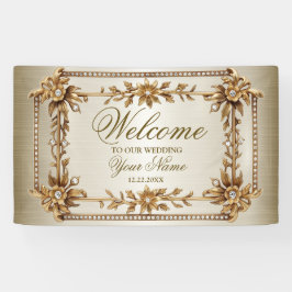 Party Gold  Rechthoek Dimond Flowers Shiny Spandoek