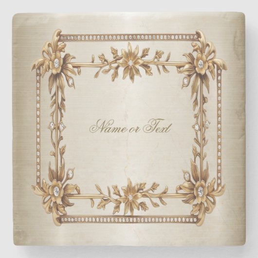 Party Gold  Rechthoek Dimond Flowers Shiny Stenen Onderzetter (Voorkant)