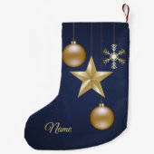 Party Golden Ornaments Navy Blue Elegant Kleine Kerstsok (Achterkant)