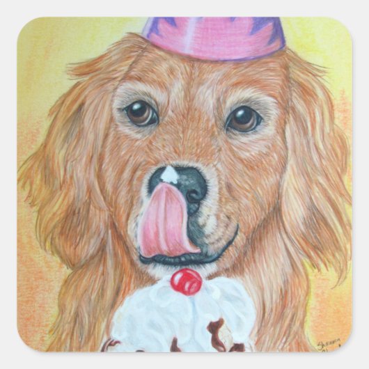 Party Golden Retriever Vierkante Sticker (Voorkant)