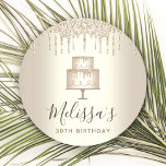 Party gouden cake glitter druppels elegante girly  ronde kartonnen onderzetter<br><div class="desc">Ontspan met uw favoriete drankje en bescherm uw meubels met deze eenvoudige, moderne, meisjesachtige en stijlvolle papieren onderzetters met aangepaste namen. Een glitterige, chique, champagne gouden 2-laags cake, elegante scripttypografie en glitterdruppels bedekken een faux metallic champagne gouden ombre achtergrond. Personaliseer met de naam en het bericht van uw keuze. Kies...</div>