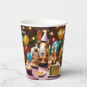 Party Guinea Pig viert feest met taart en ballon, Papieren Bekers (Links)