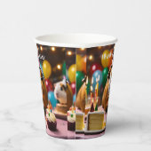 Party Guinea Pig viert feest met taart en ballon, Papieren Bekers (Rechts)