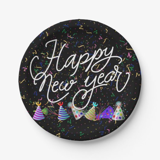 Party Hats and Confetti New Years Papieren Bordje (Voorkant)