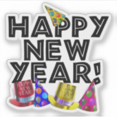 Party Hats Happy New Years Sticker (Voorkant)