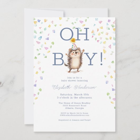 Party Hedgehog Het is een Jongen Baby shower Uitno Kaart (Voorkant)