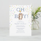 Party Hedgehog Het is een Jongen Baby shower Uitno Kaart (Staand voorkant)