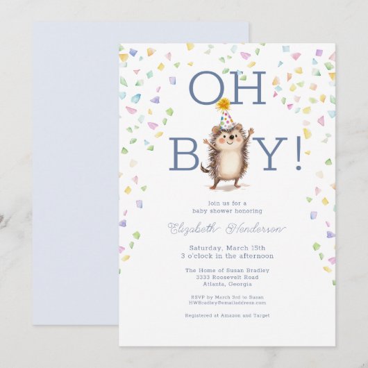 Party Hedgehog Het is een Jongen Baby shower Uitno Kaart (Voorkant / Achterkant)