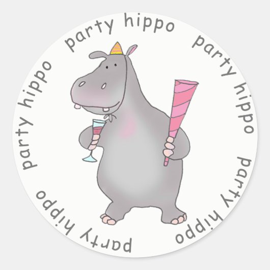 Party Hippo Ronde Sticker (Voorkant)
