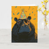 Party Hippo Verjaardag Kaart (Gele Bloem)