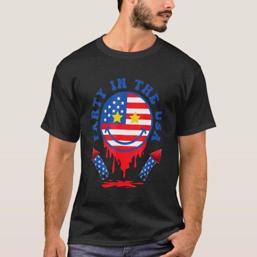 Party in the USA 4th of July Firework Preppy Smile T-shirt (Voorkant)