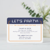 PARTY INFO INSERT modern gaming marineblauw sinaas Kaart (Staand voorkant)