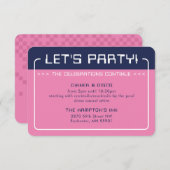 PARTY INFO INSERT modern gaming navy blauw roze Kaart (Voorkant / Achterkant)