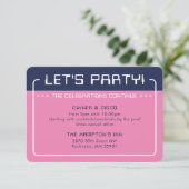 PARTY INFO INSERT modern gaming navy blauw roze Kaart (Staand voorkant)