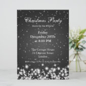 Party Invitation Black Elegant Winter Sparkle Kaart (Staand voorkant)