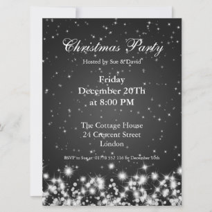Party Invitation Black Elegant Winter Sparkle Kaart