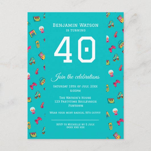 Party Invitation Briefkaart - Iconische 90's retro (Voorkant)