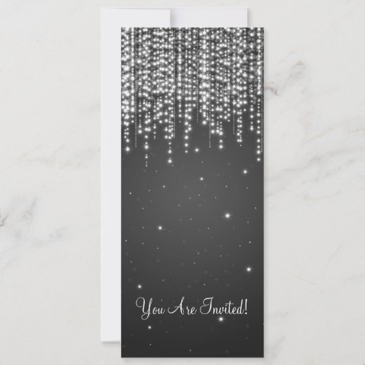Party Invitation Elegant Falling Sparkle Black Kaart (Achterkant)