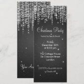 Party Invitation Elegant Falling Sparkle Black Kaart (Voorkant / Achterkant)