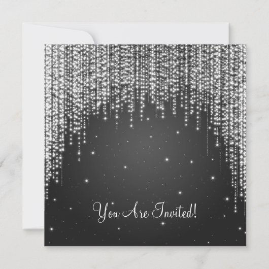 Party Invitation Elegant Falling Sparkle Black Kaart (Achterkant)