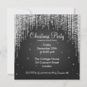 Party Invitation Elegant Falling Sparkle Black Kaart