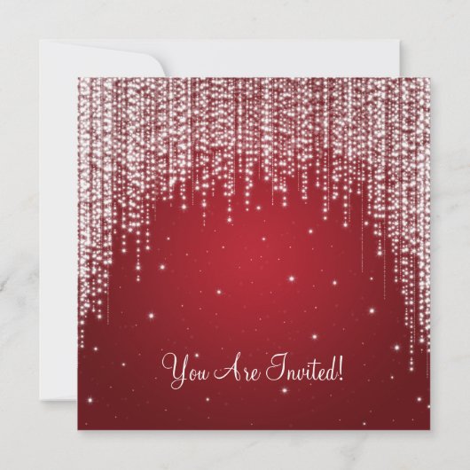 Party Invitation Elegant Falling Sparkle Red Kaart (Achterkant)