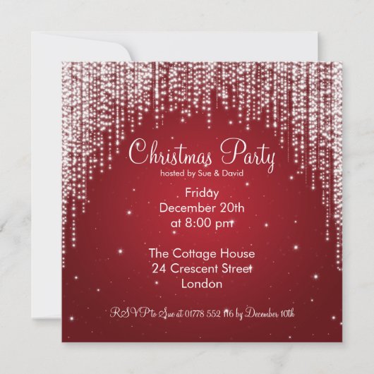 Party Invitation Elegant Falling Sparkle Red Kaart (Voorkant)